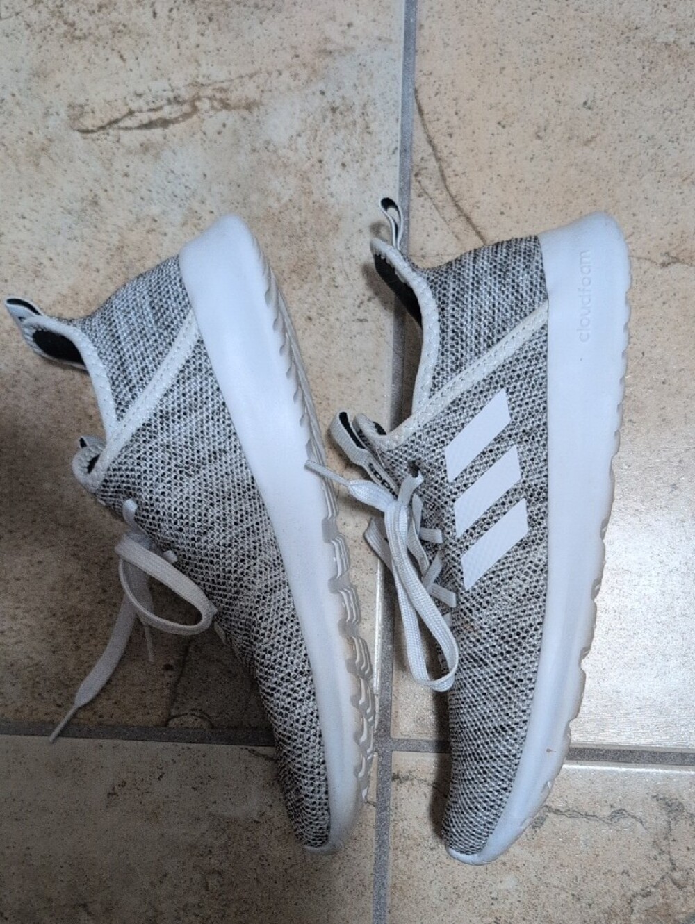 adidas Women's Knit Athletic Sneakers in Gray and White - Picture 3 of 4